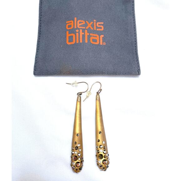 Alexis Bittar Jewelry - Alexis Bittar Gold Lucite Rhinestone Metallic Dust Drop Earrings